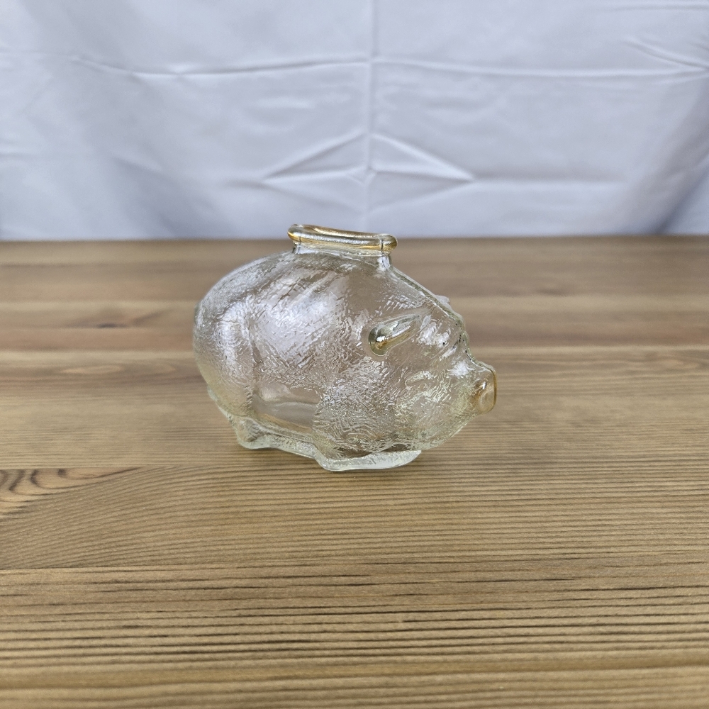 Vintage Anchor Hocking Textured Clear Glass Piggy Bank